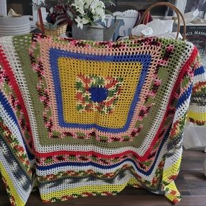 Vintage home made crochet Afghan 64x70